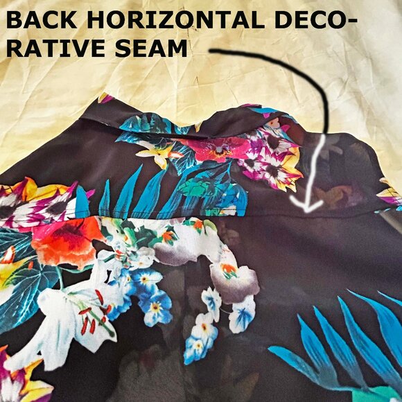 NEW PHOTOS! ASYMMETRIC SLEEVELESS BLOUSE, FLOWER MULTICOLOUR, SIZE 24, SHIRT - Picture 13 of 14